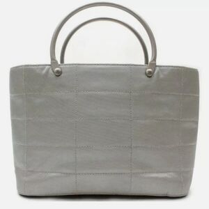 CHANEL Silver Nylon Tote W/ Metal Handles